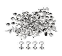 sourcing map Set di 100 rivetti per pelle, 7 x 10 mm, rivetti a doppio tappo in metallo, per riparazioni fai da te, borse, cinture, borse, scarpe, tonalità argento