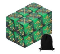 sourcing map Set di 12 dadi magici, in acrilico, D6, con custodia per dadi per carte standard, accessori da gioco, verde e nero