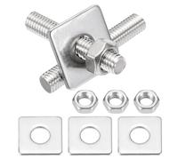 sourcing map Set di 2 aste filettate M8 x 50 mm, in acciaio inox 201, filettatura destra con dado e rondella quadrata per viti di fissaggio di ancoraggio strutturale