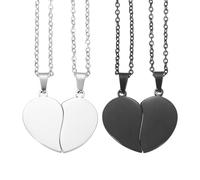 sourcing map Set di 2 collane con ciondolo a forma di cuore spezzato, in acciaio inox, con incisione "Best Friend Forever", regolabile, con due mezzi cuori (2,8 cm, argento/nero)