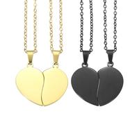 sourcing map Set di 2 collane con ciondolo a forma di cuore spezzato, in acciaio inox, con incisione "Best Friend Forever", regolabile, con due mezzi cuori (2,8 cm, oro/nero)