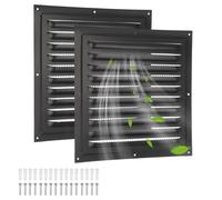 sourcing map Set di 2 griglie di ventilazione quadrate per soffitta da 25,4 x 25,4 cm, in acciaio inox, con schermo integrato, per porte esterne, pareti, casa, soffitte, garage, soffitti, colore nero