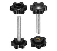 sourcing map Set di 2 pomelli a stella M6 x 50 mm maschio + filettatura femmina M6 da 25 mm, con filettatura metrica a 6 stelle, viti a vite con foro passante e viti a pollice, colore nero