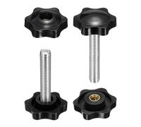 sourcing map Set di 2 pomelli a stella M8 x 60 mm maschio + filettatura femmina M8 da 32 mm, filettatura metrica a 6 stelle, viti a vite con foro passante, colore nero