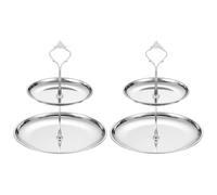 sourcing map Set di 2 supporti per cupcake a 2 livelli, vassoio rotondo a più livelli in acciaio inox, supporto per torte, dessert, frutta, tavolo di compleanno, decorazione per feste, colore argento