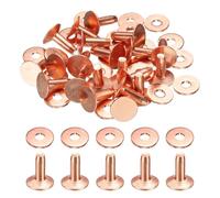 sourcing map Set di 20 rivetti e rondelle in rame, 9 x 3,3 x 10 mm, finitura lucida in rame massiccio, rivetti per pelle, fai da te, cinture, portafogli, collari, colore: rosso rosa e rosso