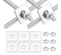 sourcing map Set di 4 aste filettate M5 x 90 mm, in acciaio inox 304, filettatura destra con dado e rondella quadrata per viti di fissaggio di ancoraggio strutturale