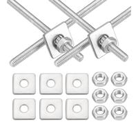 sourcing map Set di 4 barre filettate M3 x 350 mm, in acciaio inox 201, filettatura destra con dado e rondella quadrata per viti di fissaggio di ancoraggio strutturale