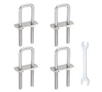 sourcing map Set di 4 bulloni a U quadrati M8, 26 mm, larghezza interna 100 mm, lunghezza 304 in acciaio inox 304, con dadi, piastre e chiave per rimorchio, sci, barca, barca da pesca