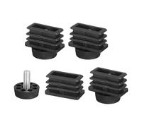 sourcing map Set di 4 piedini di livellamento, 20 x 40 mm, regolabili, in plastica, per gambe di mobili, rettangolari, con inserto a vite, per fori da 20 mm, per tavoli, sedie, mobili, colore nero