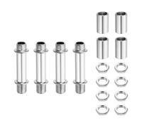 sourcing map Set di 4 steli dritti per lampada da 50 mm, in acciaio al carbonio M10, asta a doppia estremità con filettatura fine con dadi di bloccaggio, connettore a manicotto per lampade da tavolo