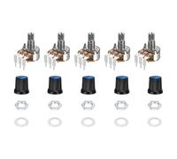 sourcing map Set di 5 potenziometri rotativi WH148 B10K Ohm con interruttore, encoder rotativo a 3 pin con pulsante e manopola e dadi blu AG3, rondelle per chitarra elettrica, altoparlanti