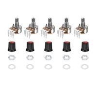 sourcing map Set di 5 potenziometri rotativi WH148 B10K Ohm con interruttore, encoder rotativo a 3 pin con pulsante e manopola e dadi AG3 rossi, rondelle per chitarra elettrica, altoparlanti