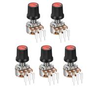sourcing map Set di 5 potenziometri rotativi WH148 B500K Ohm con interruttore, encoder rotativo a 3 pin con pulsante e manopola e dadi AG3 rossi, rondelle per chitarra elettrica, altoparlanti