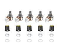 sourcing map Set di 5 potenziometri rotativi WH148 B500K Ohm con interruttore, encoder rotativo a 3 pin con pulsante e manopola e dadi AG3 gialli, rondelle per chitarra elettrica, altoparlanti
