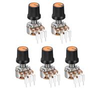 sourcing map Set di 5 potenziometri rotativi WH148 B500K Ohm con interruttore, encoder rotativo a 3 pin con pulsante e manopola e dimmer AG3 arancione, rondelle per chitarra elettrica, altoparlanti