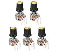 sourcing map Set di 5 potenziometri rotativi WH148 B5K Ohm con interruttore, encoder rotativo a 3 pin con pulsante e manopola gialla AG3 dimmer e dadi, rondelle per chitarra elettrica, altoparlanti