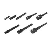 sourcing map Set di 8 adattatori per bussole a impatto da 1/4", 3/8", 1/2", attacco quadrato da 1/4", codolo esagonale da 2,5 - 7,6 cm, per punte di prolunga per avvitatore asse e trapano, nero