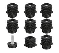 sourcing map Set di 8 piedini di livellamento, M8 x 25 x 25 mm, in plastica, regolabili, per mobili, mobili, rettangolari, con vite e livellatori, foro da 25 mm, per tavoli, sedie, mobili, colore nero