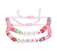 sourcing map Set di braccialetti con perline, Mama e Mini braccialetti coordinati regolabili impilabili gioielli perline in argilla polimerica per donne regalo per la festa della mamma, Small