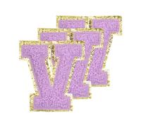 sourcing map Toppe in ciniglia con lettere V di grandi dimensioni, 80 mm, termoadesive a forma di lettera V, toppe ricamate dorate glitterate per vestiti, scarpe, cappelli, zaini, confezione da 3
