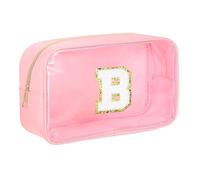 sourcing map Trousse per trucco con iniziale, trasparente, organizer per articoli da toeletta con cerniera, custodia portatile per trucco per uso quotidiano, rosa, Lettera B
