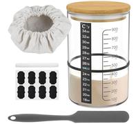 Sourdough Starter Set da 900 ml di lievito naturale con copertura in legno, elastici in silicone, spatola in silicone, per cuocere il pane