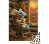 Souris Anthropomorphe Puzzle 1000 Pièces Scène Cabane dAutomne Jeu de Puzzle 1000 Pièces Papier Pour Adultes Détente Famille Décoration Cadeau 38x26cm/1000pcs