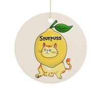 Sourpuss Ornamento per albero di Natale, divertente gioco di parole con animali da appendere in ceramica, decorazioni per feste invernali, regali di Natale, cerchio 7,5 cm