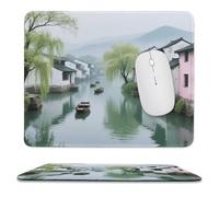 Sous-main de bureau imperméable avec motif printanier dans un village aurifère, coutures anti-effilochage et dessous antidérapant en caoutchouc. Compatible avec les souris sans fil, idéal pour le bu