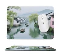 Sous-main de bureau imperméable avec motif printanier dans un village aurifère, coutures anti-effilochage et dessous antidérapant en caoutchouc. Compatible avec les souris sans fil, idéal pour le bu