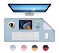 Sous-main, tapis de souris, tapis de bureau, sous-main imperméable en PU, 80 x 40 cm, idéal pour le bureau ou la maison, réversible (argent bleu ciel)