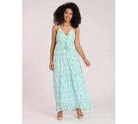 South Beach - Vestito lungo color menta con scollo a V a canottiera con paillettes-Verde 44