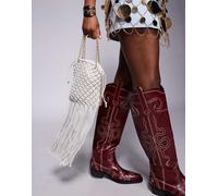 South Beach - Borsetta per telefono all'uncinetto color crema a tracolla con frange-Bianco No Size