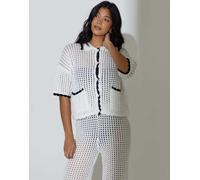 South Beach - Camicia a maniche corte bianca lavorata all'uncinetto con bottoni sul davanti-Bianco 44