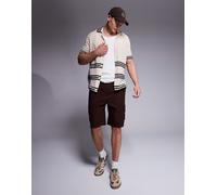 South Beach - Camicia a maniche corte da mare bianca e nera all'uncinetto-Multicolore XS