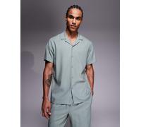 South Beach - Camicia a maniche corte effetto lino verde sbiadito L