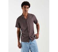 South Beach - Camicia a maniche corte in lino marrone sbiadito S
