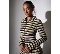 South Beach - Camicia a maniche lunghe gialla a righe con colletto in spugna-Giallo 48
