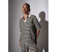 South Beach - Camicia a nido d'ape nera a righe con volant-Nero 42