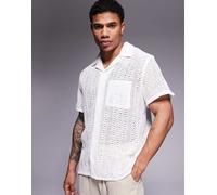 South Beach - Camicia da mare bianca all'uncinetto a maniche corte-Bianco M