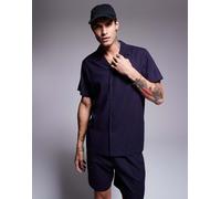 South Beach - Camicia da mare effetto lino colo blu navy in coordinato XS
