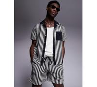 South Beach - Camicia da mare in maglia nera a righe in coordinato-Nero M
