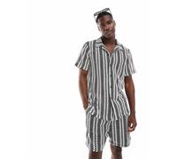 South Beach - Camicia da mare nera e bianca a righe all'uncinetto in coordinato-Nero M