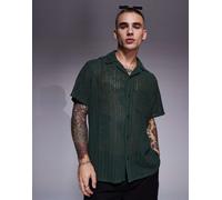 South Beach - Camicia da mare verde oliva a maniche corte all'uncinetto L