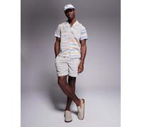 South Beach - Camicia da spiaggia a maniche corte a righe in colori neutri-Multicolore XS