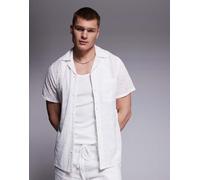 South Beach - Camicia da spiaggia a maniche corte bianca in pizzo sangallo in coordinato-Bianco S