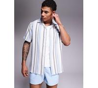 South Beach - Camicia da spiaggia a maniche corte blu a righe multicolore XS