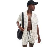 South Beach - Camicia da spiaggia a maniche corte con stampa di palme-Bianco M