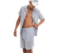 South Beach - Camicia da spiaggia in seersucker blu navy in coordinato XS